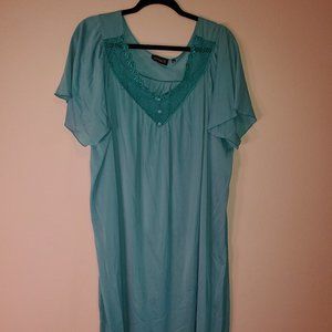 Vanessa II Teal Short-Sleeved Silky Nightgown - Size 2X